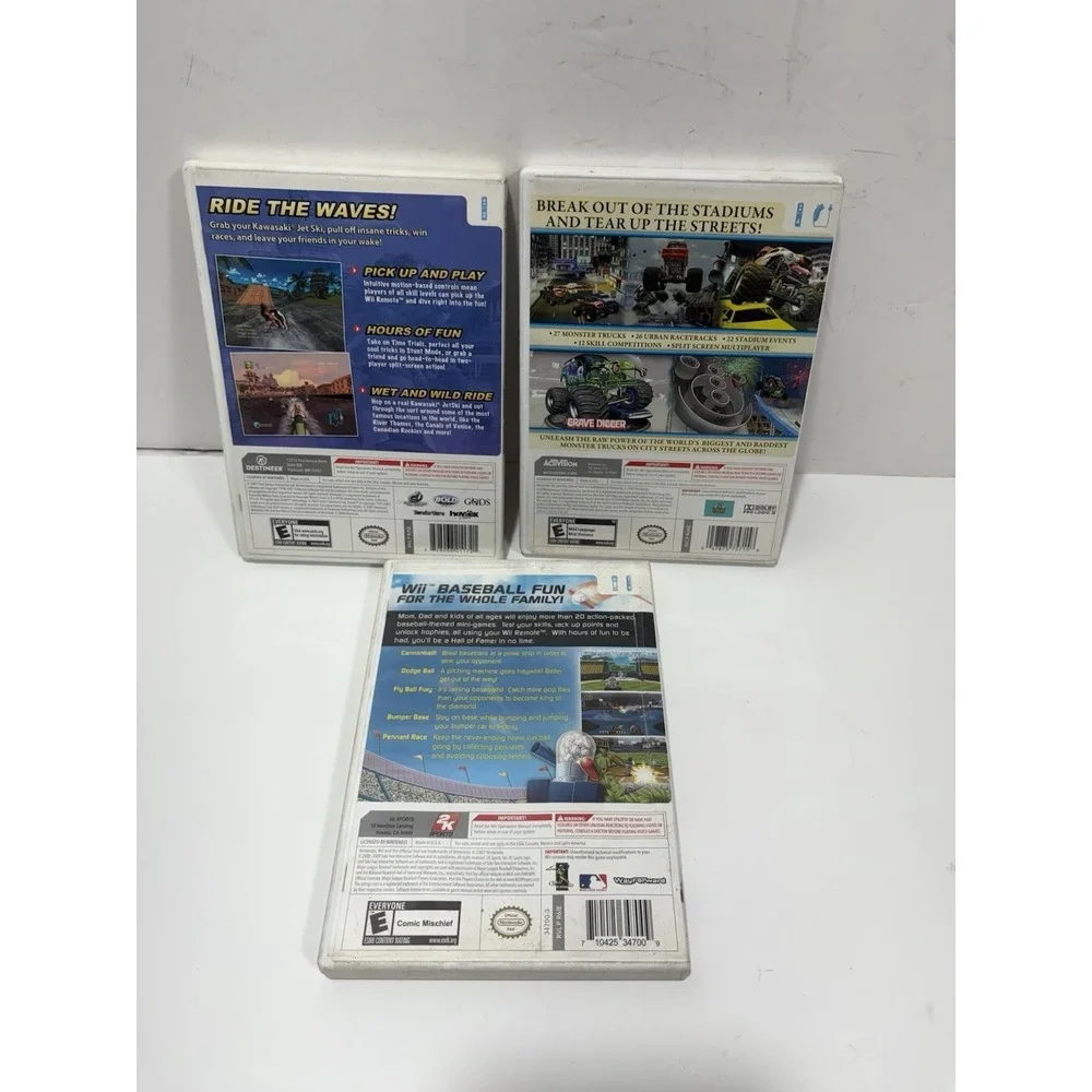 Lot Of 3 Nintendo Wii Games Monster Jam Urban Baseball Blast Kawasaki Jet Ski‎